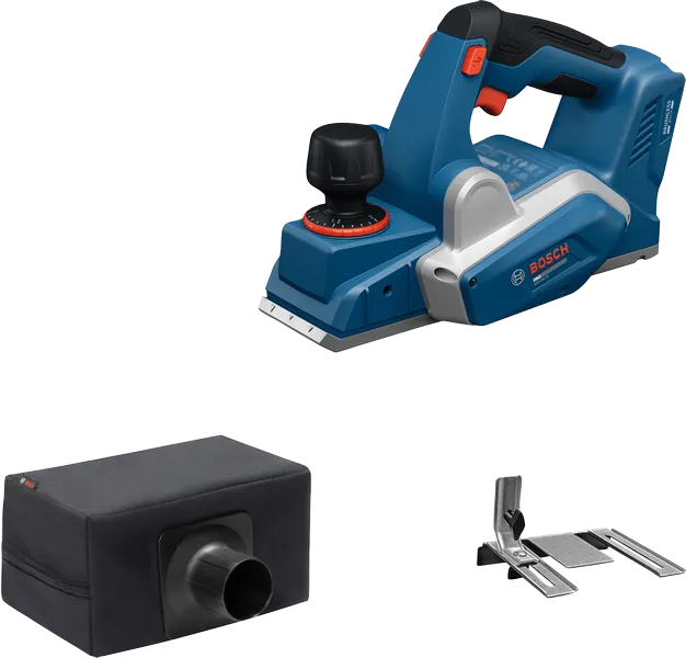 Bosch GHO18V-20 Akku-Hobelmaschine mit Staubbeutel.