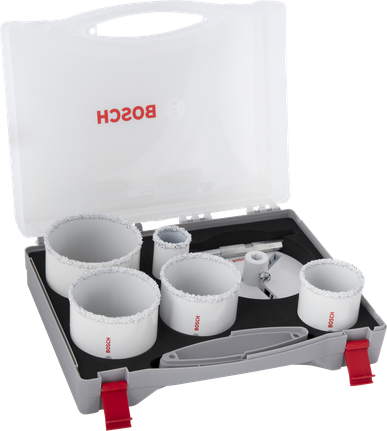Bosch Lochsägen-Set für Ziegel und weiche Fliesen mit Dornbohrung im Koffer.