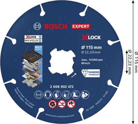 Bosch EXPERT Metall-Diamanttrennscheibe X-LOCK 115mm.