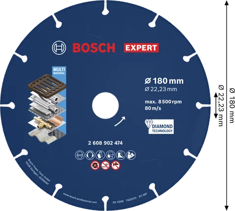 Bosch EXPERT Metall-Diamanttrennscheibe 180 x 22,23 mm.