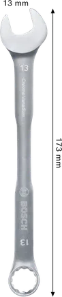 Bosch 13 mm Kombinationsschlüssel aus Chrom-Vanadium.