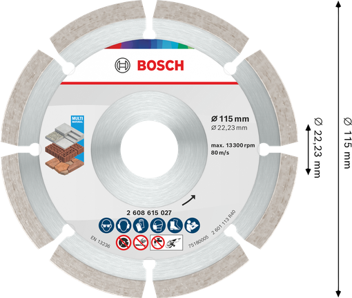 Bosch Multi Material Diamanttrennscheibe 115 mm für verschiedene Oberflächen.