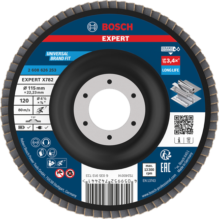 Bosch EXPERT X782 Fächerscheibe 115 mm G120 für Metall.
