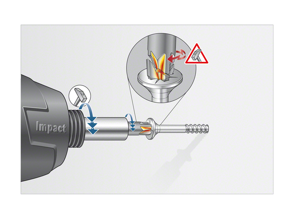 Ein Schlagschrauberbit zieht eine Schraube fest; die Nahaufnahme zeigt die Bewegung des Bits.