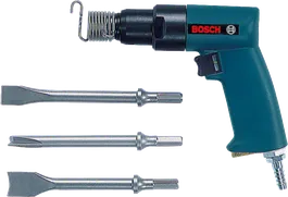Marteau burineur pneumatique Bosch avec trois accessoires de burinage.