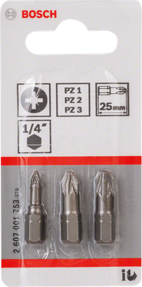 Coffret de 3 embouts de tournevis PZ extra durs Bosch.