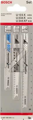 Jeu de 3 lames de scie sauteuse à queue en U Bosch.