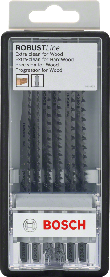 Jeu de 6 lames de scie sauteuse Bosch Robust Line Wood Progressor.