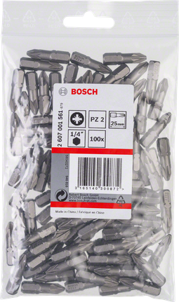 Embouts de tournevis Bosch PZ2 1/4″ 25 mm, paquet de 100.
