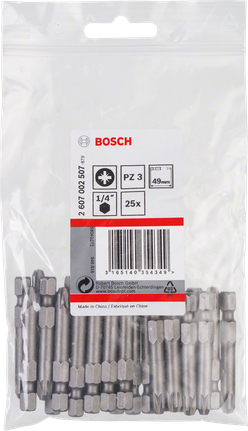 Lot de 25 embouts de tournevis Bosch PZ3 49 mm.