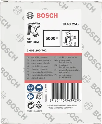 Clous galvanisés Bosch TK40 25G 5 000 × 25 mm.