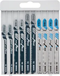 Jeu de 10 lames de scie sauteuse Bosch pour bois et métal.