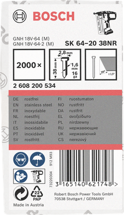 Clous Bosch en acier inoxydable 38 mm.