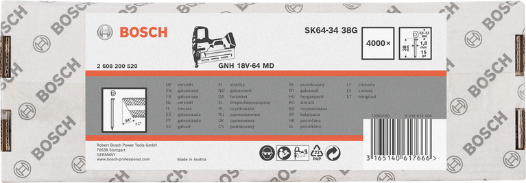 Clous galvanisés Bosch SK64-34 38G pour GNH 18V-64 MD.