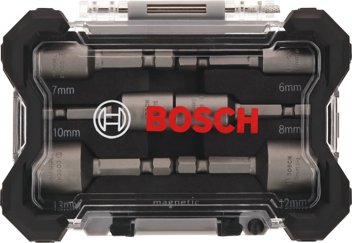 Jeu de douilles magnétiques Bosch dans un étui de protection.