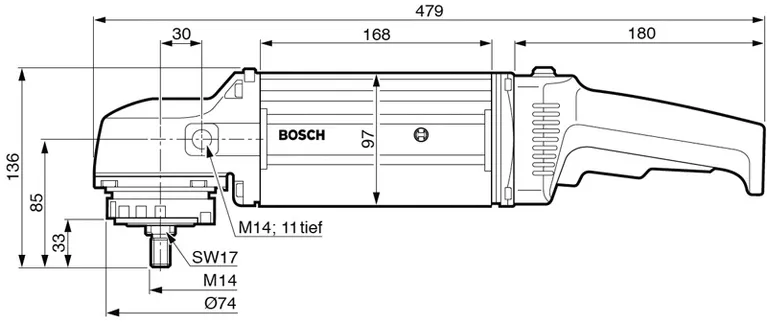 Dimensions de la meuleuse d'angle.