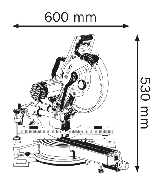 Dimensions de la scie à onglet.