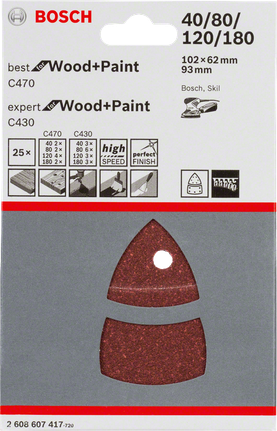 Ensemble de 25 feuilles abrasives Bosch C470 C430.