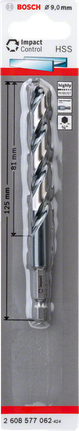 Foret hélicoïdal Bosch HSS à queue hexagonale 9,0 mm.