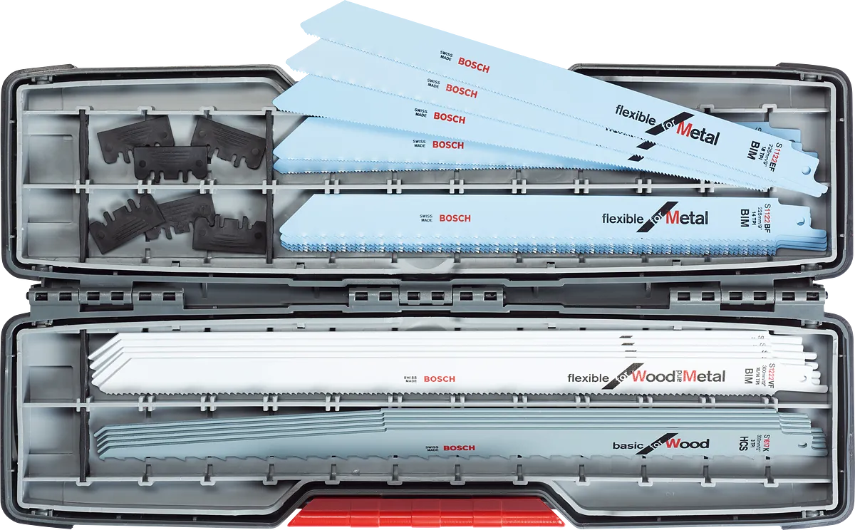 Boîte de 20 lames de scie alternative Bosch ToughBox pour bois et métal.