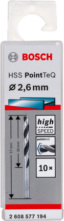 Foret Bosch HSS PointTeQ 2,6 mm pour le perçage rapide des métaux.