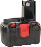 Bloc-batterie Bosch avec bouton de déverrouillage rouge.