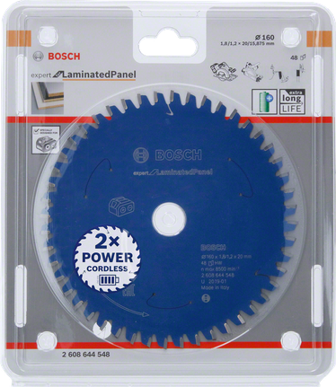 Lame de scie Bosch Expert pour panneaux stratifiés 160×1,8×20 T48.