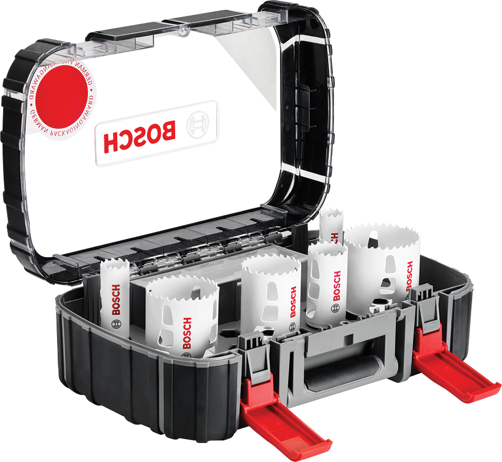 Ensemble de scies cloches Bosch dans un coffret de rangement noir.