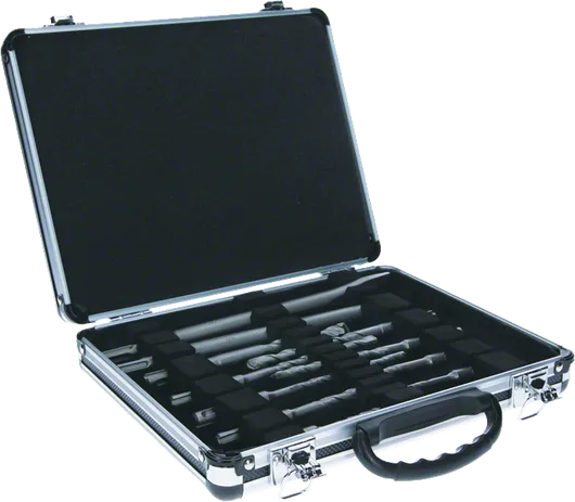 Coffret Bosch de 11 pièces comprenant forets et burins pour perceuse à percussion.