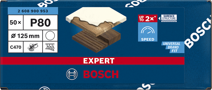 Papier abrasif Bosch EXPERT C470 125 mm P80, paquet de 50.