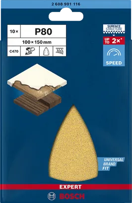 Papier abrasif multi-ponceuses Bosch C470 P80 100×150 mm, paquet de 10.