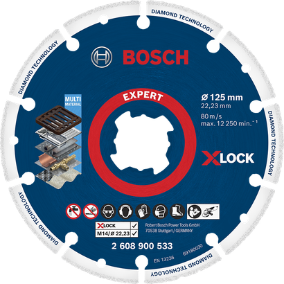Disque à tronçonner diamanté Bosch Expert X-LOCK pour multi-matériaux.