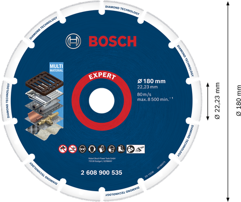 Disque à tronçonner diamanté multi-matériaux Bosch Expert 180 mm.