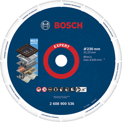 Disque à tronçonner diamanté multi-matériaux Bosch Expert 230 mm.