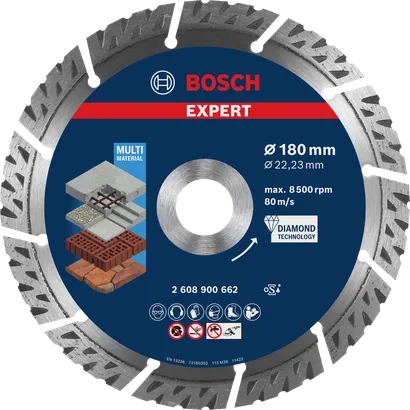 Disque à tronçonner diamanté multi-matériaux Bosch EXPERT 180 mm.