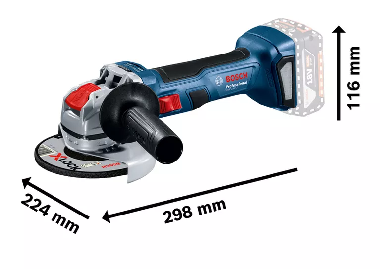 Meuleuse d'angle Bosch GWX 18V-7 avec X-LOCK, longueur 298 mm.