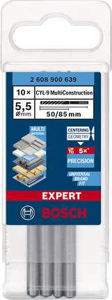 Pack de forets Bosch EXPERT CYL-9 MultiConstruction 5,5 × 85 mm.