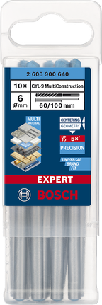 Forets Bosch EXPERT CYL-9 MultiConstruction 6 × 60 × 100 mm, lot de 10.
