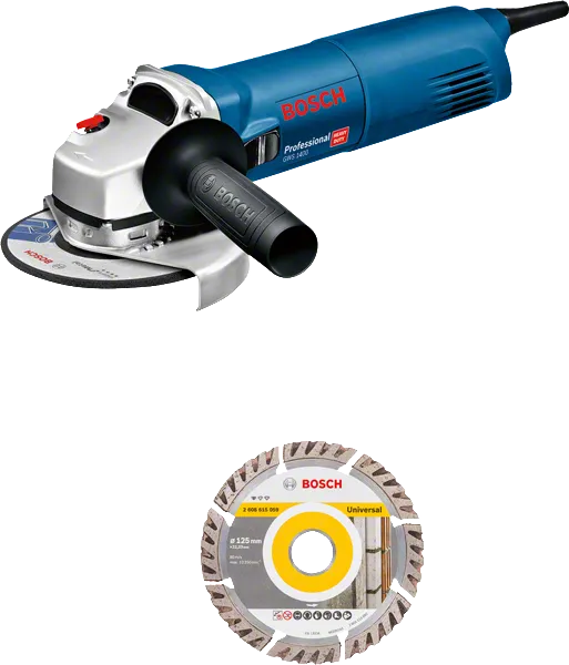 Meuleuse d'angle Bosch GWS 1400 avec disque de coupe universel.