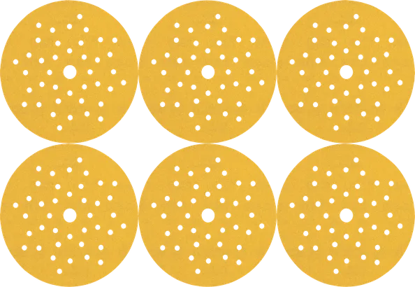 Jeu de disques abrasifs Bosch avec plusieurs trous d'extraction de poussière.