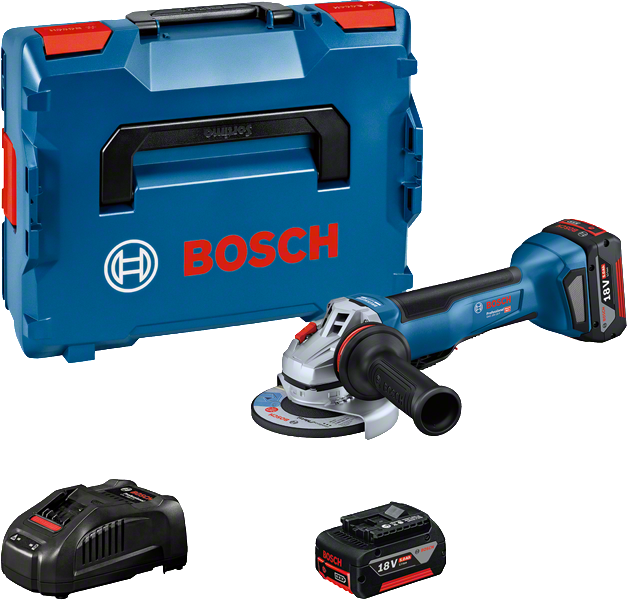Meuleuse d'angle Bosch GWS 18V-10 P avec batterie, chargeur et coffret.