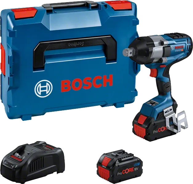 Clé à chocs Bosch GDS 18V-1050 HC avec coffret et batteries.