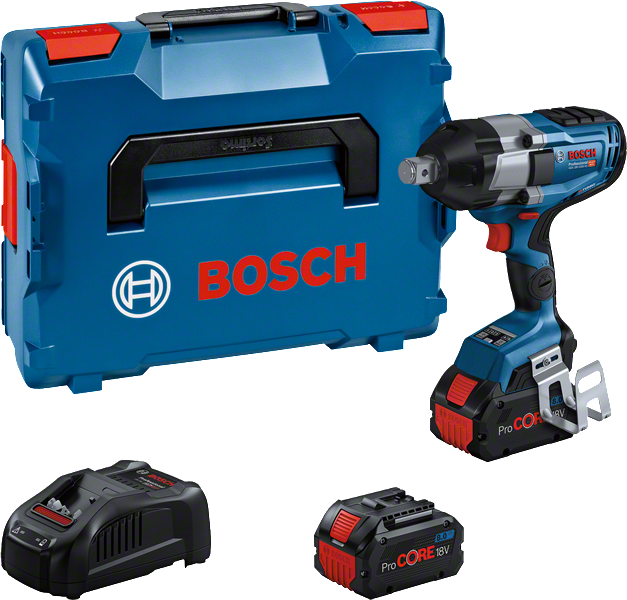 Clé à chocs Bosch GDS 18V-1050 HC avec coffret et batteries.