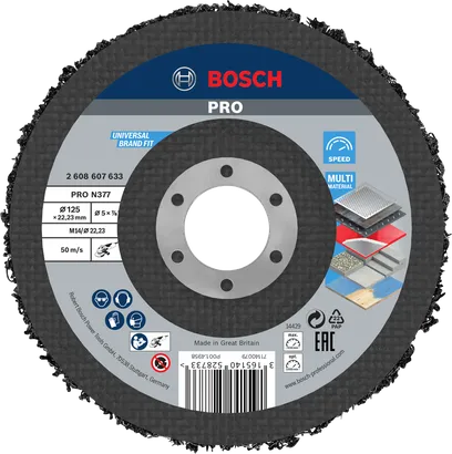 Disque de nettoyage Bosch PRO N377, 125 mm pour multi-matériaux.