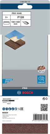Bande abrasive Bosch PRO X440 100 × 560 mm G120, 3 pièces.