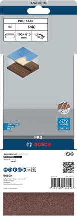 Bande abrasive Bosch PRO X440 100 × 610 mm G40, 3 pièces.