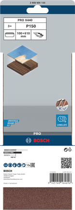 Bande abrasive Bosch PRO X440 100 x 610 mm P150 3 pièces.