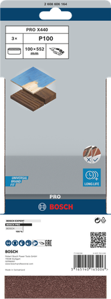 Bande abrasive Bosch PRO X440 100 × 552 mm G100, 3 pièces.