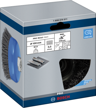 Brosse coupelle métallique Bosch PRO Clean 100×0,5 mm.