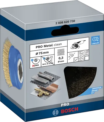 Brosse coupelle métallique Bosch PRO 75 × 0,30 mm X-Lock.